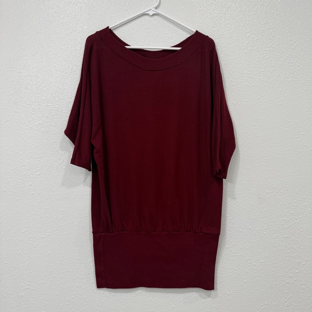 Delirious LA‎ Women XL Burgundy Dolman Batwing Sleeve Ribbed Hem Tunic Top